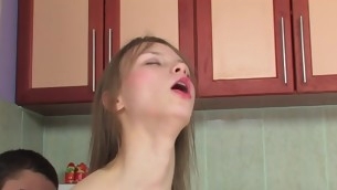 Whore's wet cunt is carnal drilled and her mouth is rammed